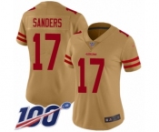 Women's San Francisco 49ers #17 Emmanuel Sanders Limited Gold Inverted Legend 100th Season Football Jersey