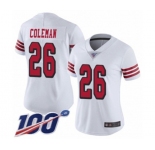 Women's San Francisco 49ers #26 Tevin Coleman Limited White Rush Vapor Untouchable 100th Season Football Jersey