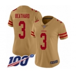 Women's San Francisco 49ers #3 C. J. Beathard Limited Gold Inverted Legend 100th Season Football Jersey