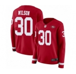 Women's San Francisco 49ers #30 Jeff Wilson Limited Red Therma Long Sleeve Football Jersey