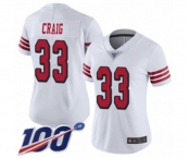Women's San Francisco 49ers #33 Roger Craig Limited White Rush Vapor Untouchable 100th Season Football Jersey