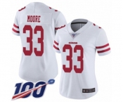 Women's San Francisco 49ers #33 Tarvarius Moore White Vapor Untouchable Limited Player 100th Season Football Jersey