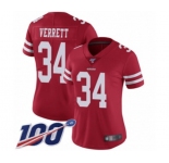 Women's San Francisco 49ers #34 Jason Verrett Red Team Color Vapor Untouchable Limited Player 100th Season Football Jersey