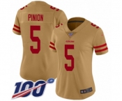 Women's San Francisco 49ers #5 Bradley Pinion Limited Gold Inverted Legend 100th Season Football Jersey