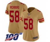 Women's San Francisco 49ers #58 Weston Richburg Limited Gold Inverted Legend 100th Season Football Jersey
