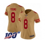 Women's San Francisco 49ers #8 Steve Young Limited Gold Inverted Legend 100th Season Football Jersey