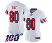 Women's San Francisco 49ers #80 Jerry Rice Limited White Rush Vapor Untouchable 100th Season Football Jersey