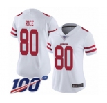 Women's San Francisco 49ers #80 Jerry Rice White Vapor Untouchable Limited Player 100th Season Football Jersey