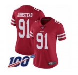 Women's San Francisco 49ers #91 Arik Armstead Red Team Color Vapor Untouchable Limited Player 100th Season Football Jersey