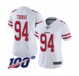 Women's San Francisco 49ers #94 Solomon Thomas White Vapor Untouchable Limited Player 100th Season Football Jersey
