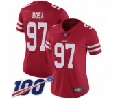 Women's San Francisco 49ers #97 Nick Bosa Red Team Color Vapor Untouchable Limited Player 100th Season Football Jersey