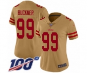 Women's San Francisco 49ers #99 DeForest Buckner Limited Gold Inverted Legend 100th Season Football Jersey