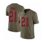 Youth Nike San Francisco 49ers #21 Frank Gore Limited Olive 2017 Salute to Service NFL Jersey