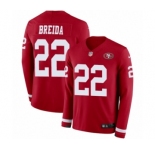Youth Nike San Francisco 49ers #22 Matt Breida Limited Red Therma Long Sleeve NFL Jersey