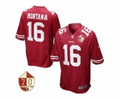 Youth San Francisco 49ers #16 Joe Montana Nike Scarlet 70th Anniversary Patch Retired Game Jersey