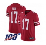 Youth San Francisco 49ers #17 Jalen Hurd Red Team Color Vapor Untouchable Limited Player 100th Season Football Jersey