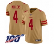 Youth San Francisco 49ers #4 Nick Mullens Limited Gold Inverted Legend 100th Season Football Jersey