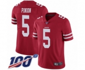 Youth San Francisco 49ers #5 Bradley Pinion Red Team Color Vapor Untouchable Limited Player 100th Season Football Jersey