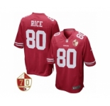 Youth San Francisco 49ers #80 Jerry Rice Nike Scarlet 70th Anniversary Patch Retired Game Jersey