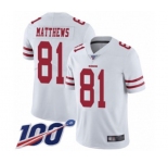 Youth San Francisco 49ers #81 Jordan Matthews White Vapor Untouchable Limited Player 100th Season Football Jersey