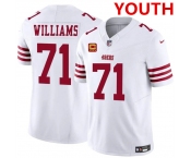 Youth san francisco 49ers #71 trent williams white 2025 f.u.s.e. with 4-star c patch vapor untouchable limited stitched football jersey