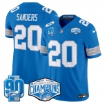 Men's Detroit Lions #20 Barry Sanders Blue 2024 NFC North Champions 90th Anniversary Patch F.U.S.E. Vapor Limited Stitched Jersey