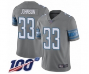 Men's Detroit Lions #33 Kerryon Johnson Limited Steel Rush Vapor Untouchable 100th Season Football Jersey