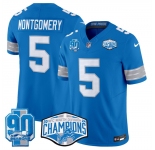 Men's Detroit Lions #5 David Montgomery Blue 2024 NFC North Champions 90th Anniversary Patch F.U.S.E. Vapor Limited Stitched Jersey