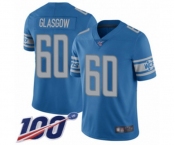 Men's Detroit Lions #60 Graham Glasgow Blue Team Color Vapor Untouchable Limited Player 100th Season Football Jersey