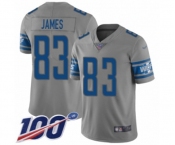 Men's Detroit Lions #83 Jesse James Limited Gray Inverted Legend 100th Season Football Jersey