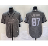 Mens Detroit Lions #87 Sam LaPorta Gray Cool Base Stitched Baseball Jersey