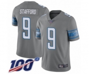 Men's Detroit Lions #9 Matthew Stafford Limited Steel Rush Vapor Untouchable 100th Season Football Jersey