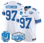 Men's Detroit Lions #97 Aidan Hutchinson White 2024 NFC North Champions 90th Anniversary Patch F.U.S.E. Vapor Limited Stitched Jersey
