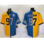Men's Detroit Lions #97 Aidan Hutchinson Yellow Blue Split Vapor Limited Stitched Jersey