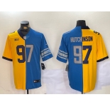 Men's Detroit Lions #97 Aidan Hutchinson Yellow Blue Split Vapor Limited Stitched Jerseys