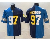 Men's Detroit Lions X Wolverines #97 Aidan Hutchinson Blue Navy Split Vapor Limited Stitched Jersey