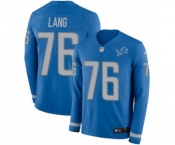 Men's Nike Detroit Lions #76 T.J. Lang Limited Blue Therma Long Sleeve NFL Jersey