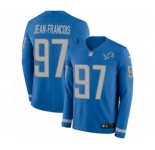 Men's Nike Detroit Lions #97 Ricky Jean Francois Limited Blue Therma Long Sleeve NFL Jersey