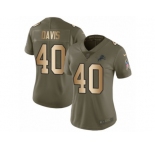 Women Nike Detroit Lions #40 Jarrad Davis Limited Olive Gold Salute to Service NFL Jersey