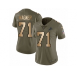 Women Nike Detroit Lions #71 Ricky Wagner Limited Olive Gold Salute to Service NFL Jersey