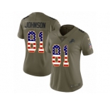 Women Nike Detroit Lions #81 Calvin Johnson Limited Olive USA Flag Salute to Service NFL Jersey
