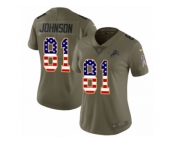 Women Nike Detroit Lions #81 Calvin Johnson Limited Olive USA Flag Salute to Service NFL Jersey