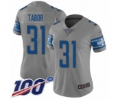 Women's Detroit Lions #31 Teez Tabor Limited Gray Inverted Legend 100th Season Football Jersey