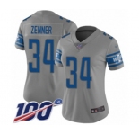 Women's Detroit Lions #34 Zach Zenner Limited Gray Inverted Legend 100th Season Football Jersey
