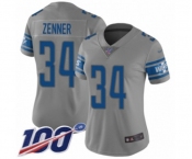 Women's Detroit Lions #34 Zach Zenner Limited Gray Inverted Legend 100th Season Football Jersey