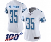 Women's Detroit Lions #35 Miles Killebrew White Vapor Untouchable Limited Player 100th Season Football Jersey