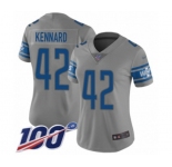 Women's Detroit Lions #42 Devon Kennard Limited Gray Inverted Legend 100th Season Football Jersey