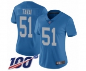 Women's Detroit Lions #51 Jahlani Tavai Blue Alternate Vapor Untouchable Limited Player 100th Season Football Jersey