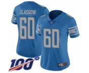 Women's Detroit Lions #60 Graham Glasgow Blue Team Color Vapor Untouchable Limited Player 100th Season Football Jersey