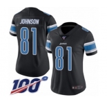 Women's Detroit Lions #81 Calvin Johnson Limited Black Rush Vapor Untouchable 100th Season Football Jersey